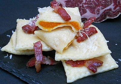 Tortelli di zucca con Coppa Piacentina DOP croccante