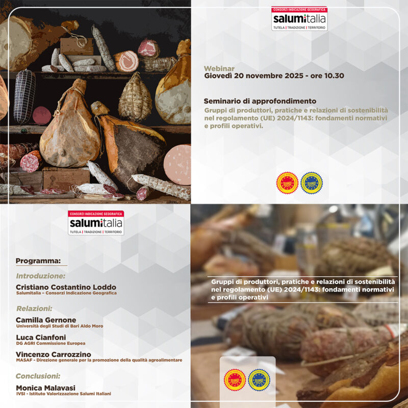 WEBINAR “GRUPPI DI PRODUTTORI, PRATICHE E RELAZIONI DI SOSTENIBILITÀ NEL REG. (UE) 2024/1143: FONDAMENTI NORMATIVI E PROFILI OPERATIVI”