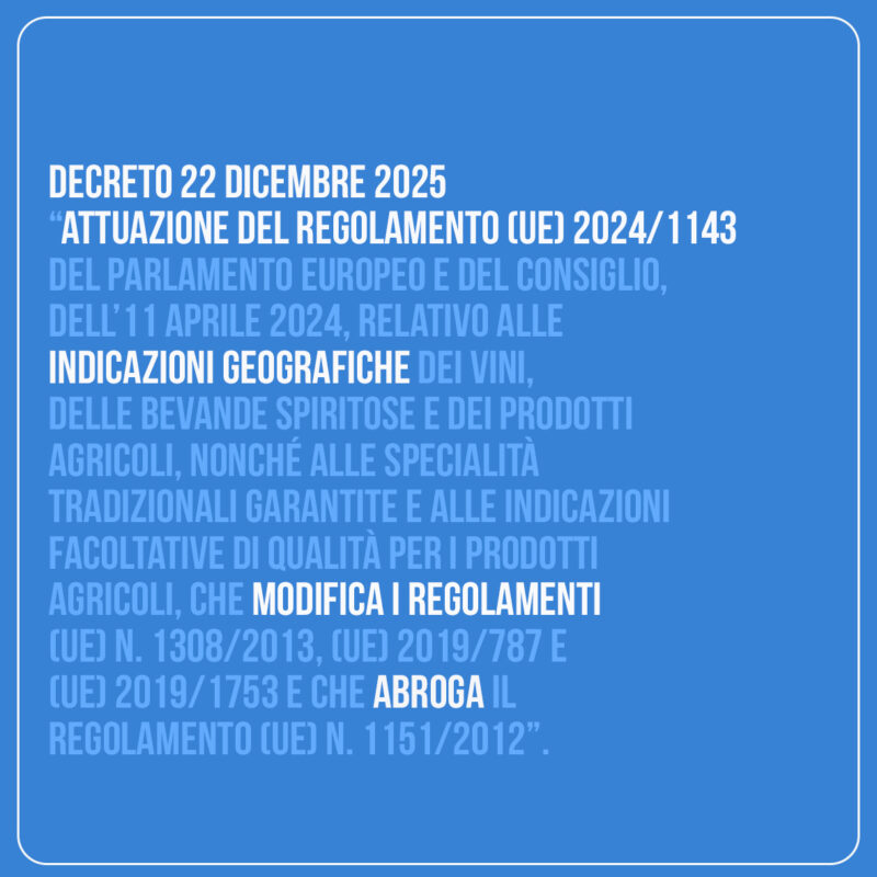 ATTUAZIONE DEL REGOLAMENTO (UE) 2024/1143 – PROCEDURE NAZIONALI DI REGISTRAZIONE, MODIFICA DEL DISCIPLINARE E CANCELLAZIONE IG E STG